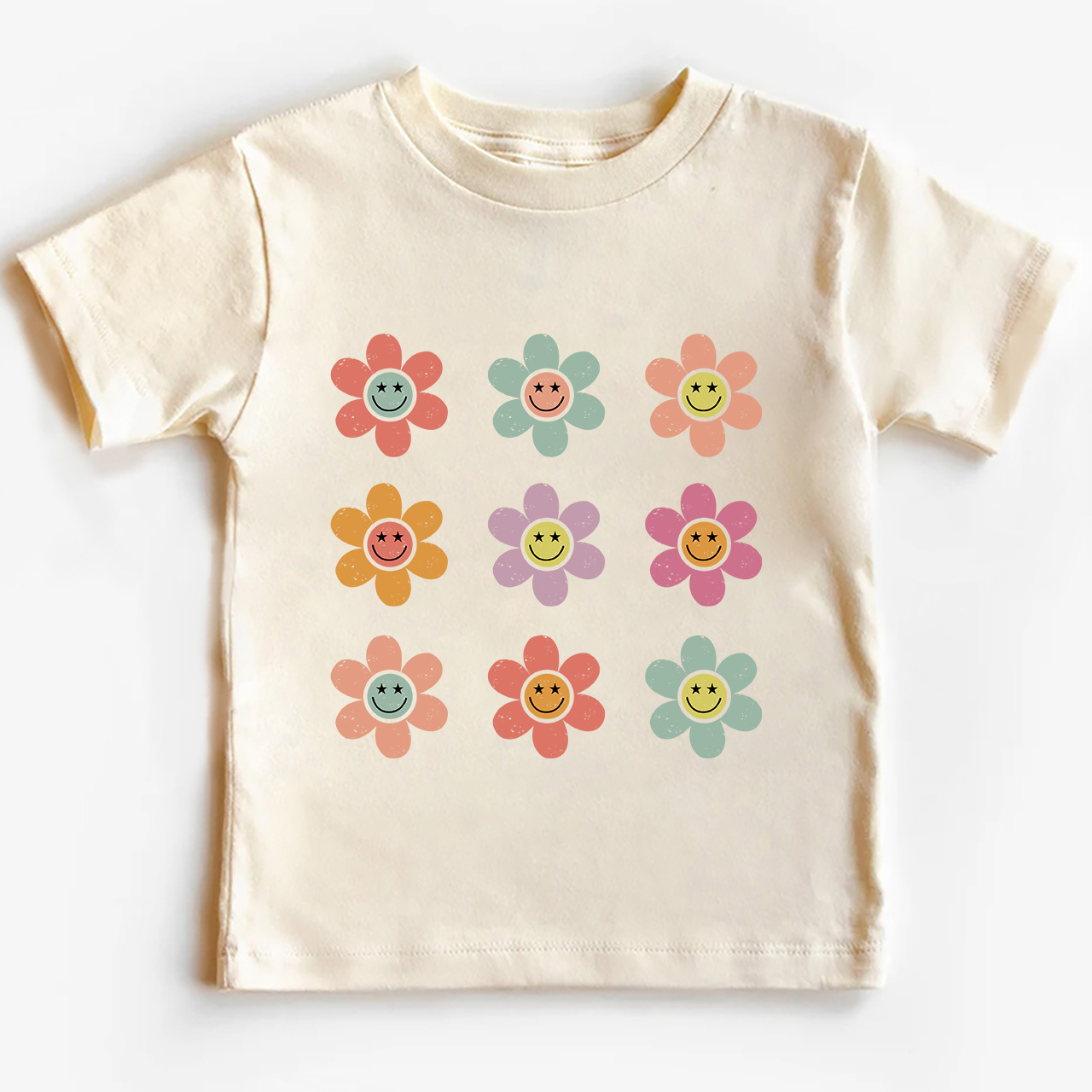 Happy Face Flowers Summer Kids T-Shirts