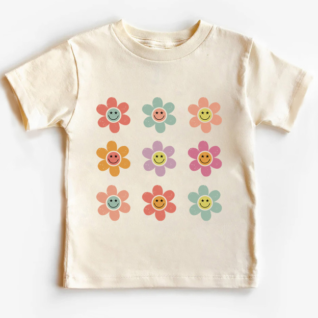 Happy Face Flowers Summer Kids T-Shirts