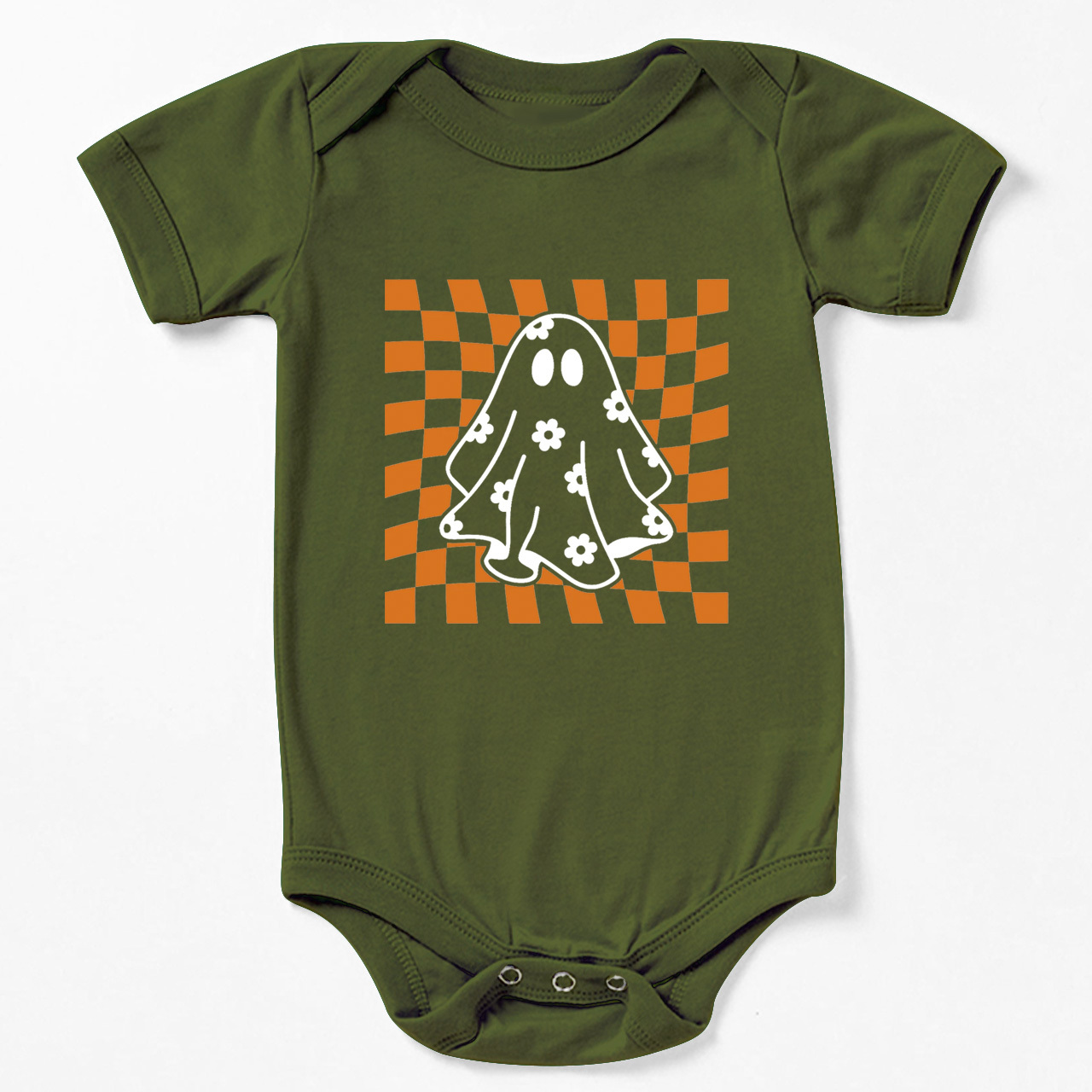 Checkered Floral Daisy Ghost Baby Bodysuit