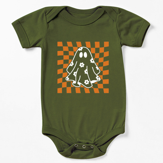 Checkered Floral Daisy Ghost Baby Bodysuit