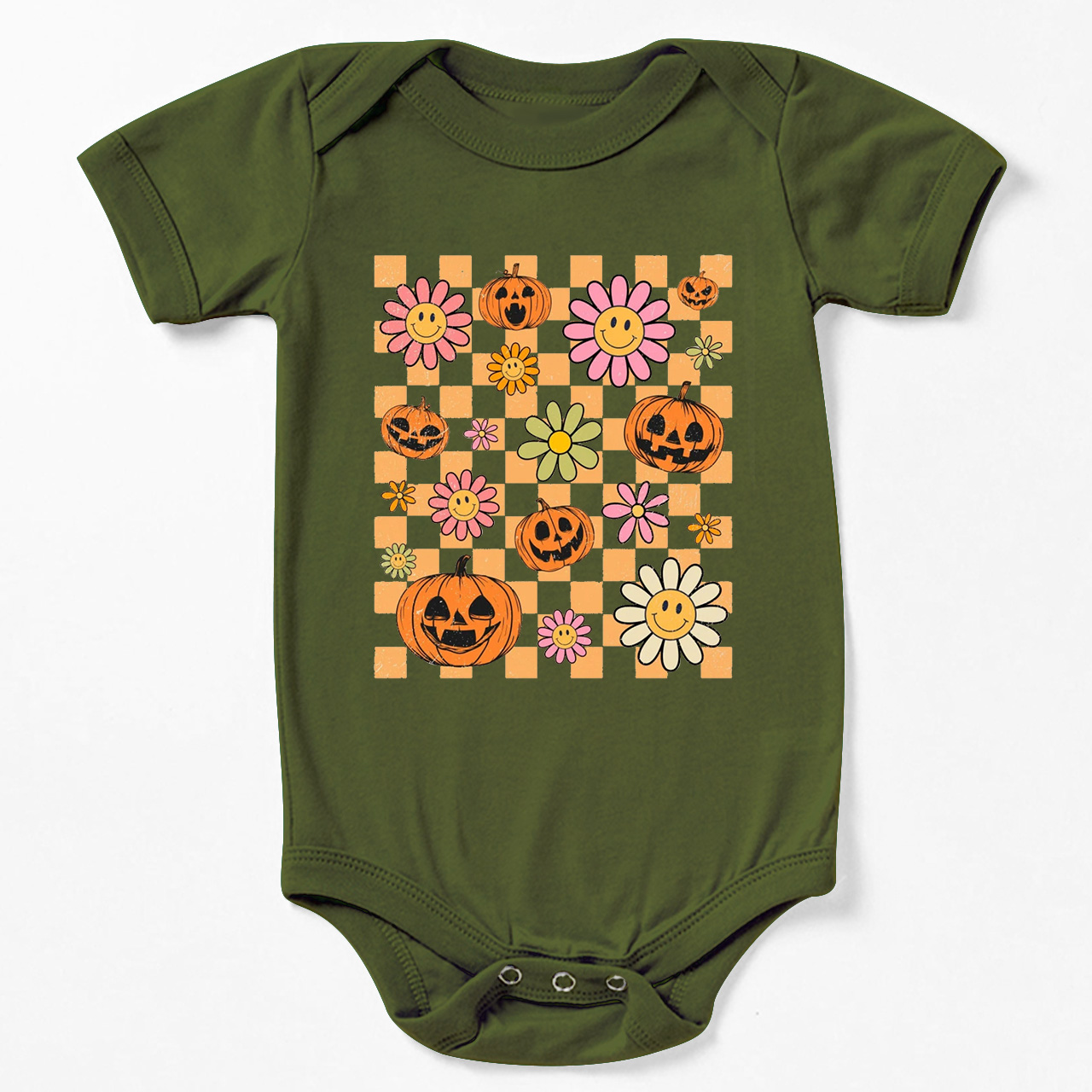 Retro Halloween Pumpkins Natural Baby Bodysuit