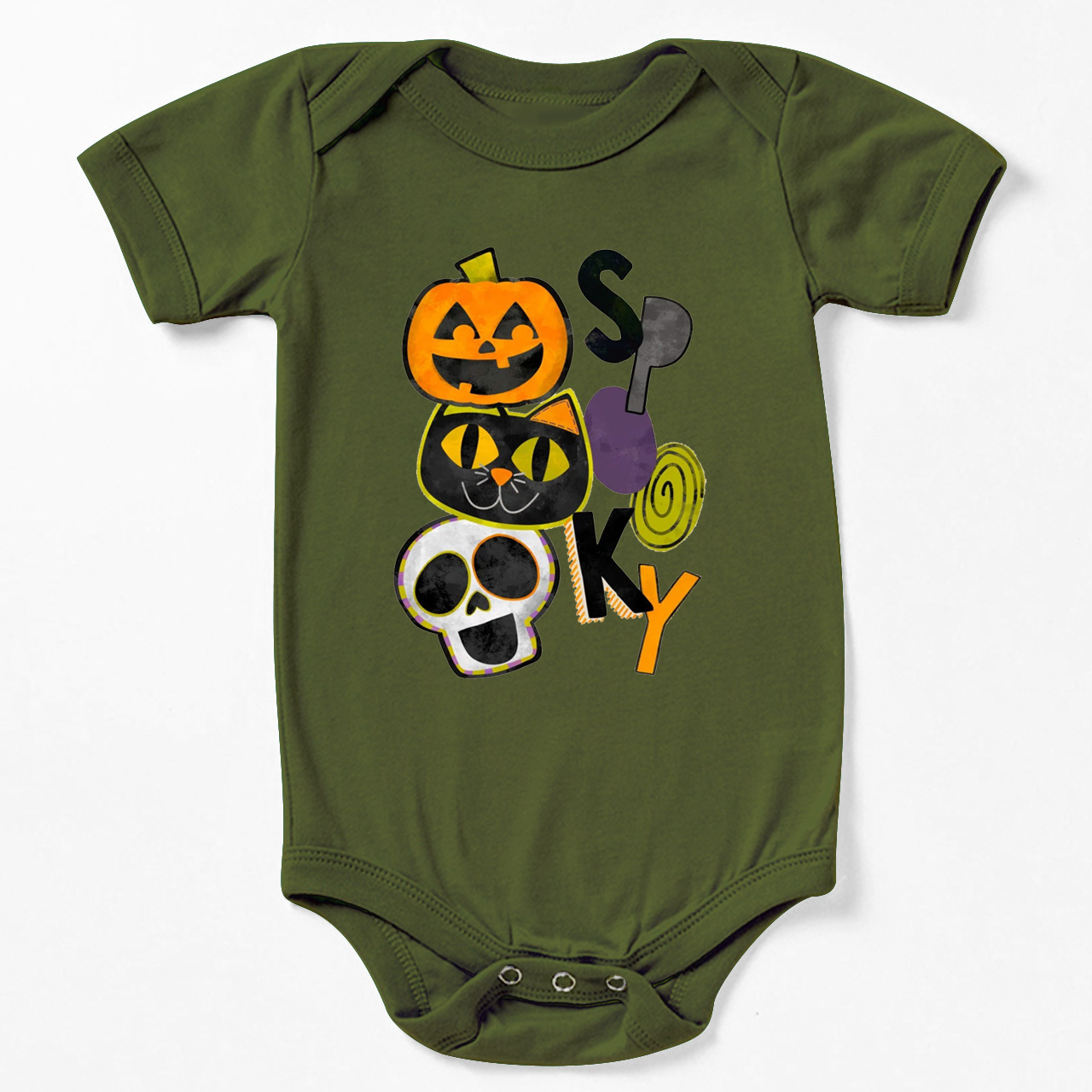 Spooky Pumpkin Cat Skull Halloween Baby Bodysuit