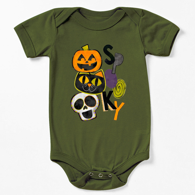 Spooky Pumpkin Cat Skull Halloween Baby Bodysuit