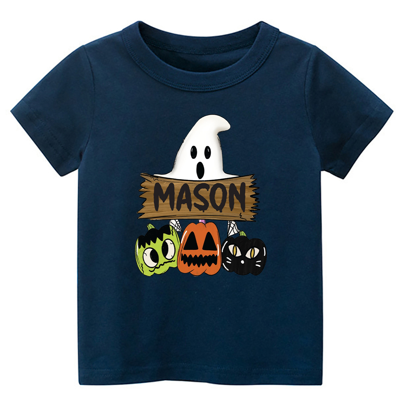 Custom Fall Halloween Pumpkin Cat Kids Shirt 