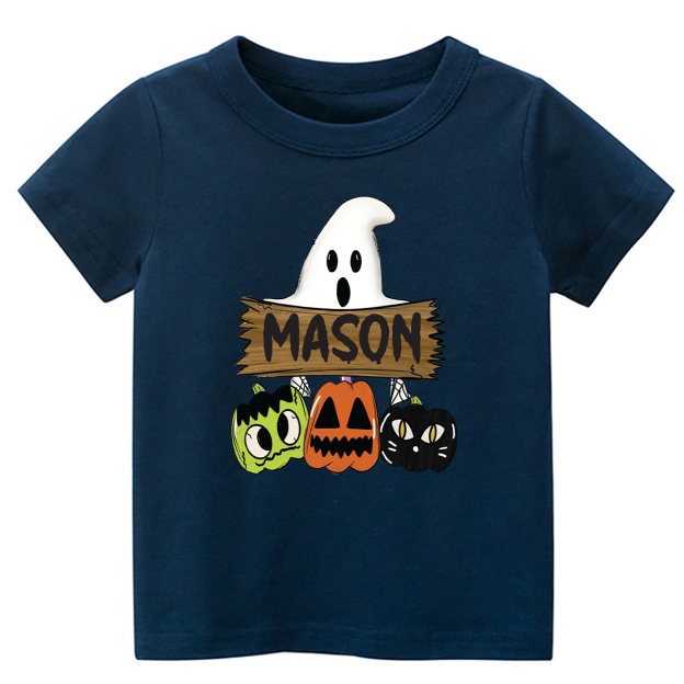 Custom Fall Halloween Pumpkin Cat Kids Shirt 