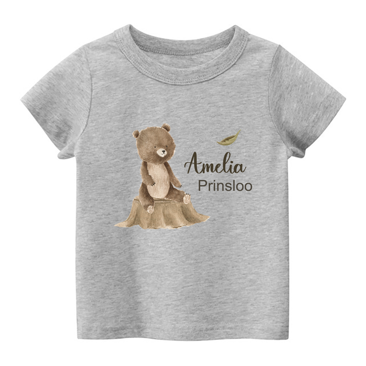 Personalized Bear Cub Sitting On Tree Stump Shirt For Kids
