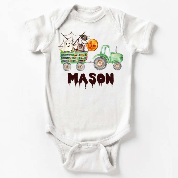 Custom Green Tractor Halloween Bodysuit For Baby