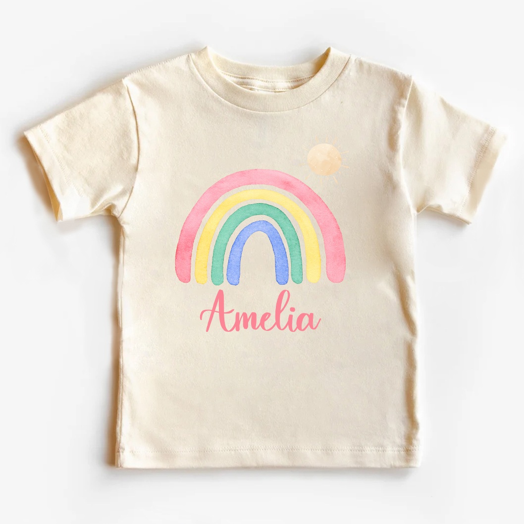 Personalized Pink Rainbow And Sun Kids T-Shirt