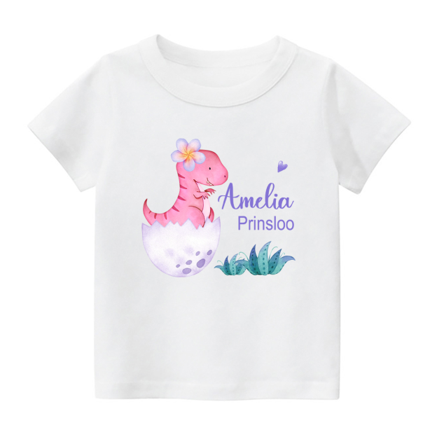 Personalized Pink Dinosaur Kids Name T-Shirt