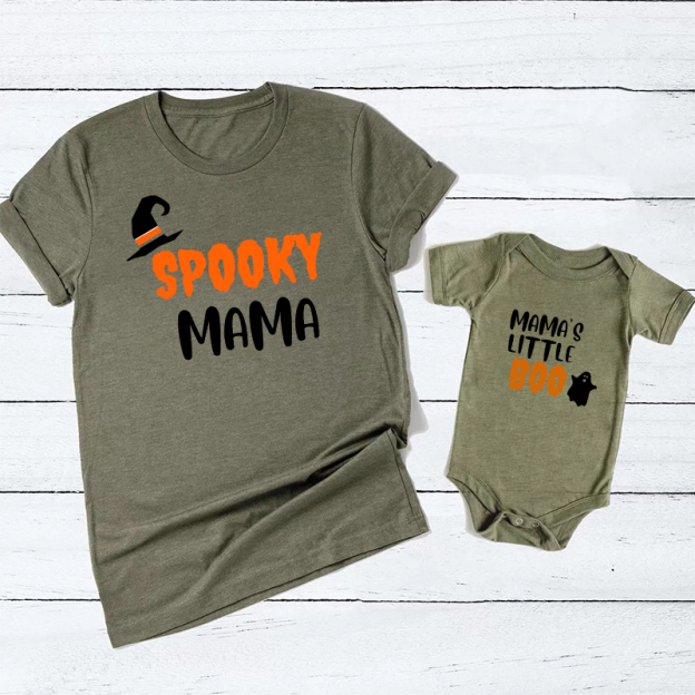 Spooky Mama and Mama's Little Boo Matching Shirt 