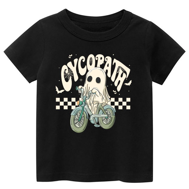 Funny Ghost On Bike Kids Halloween Tee