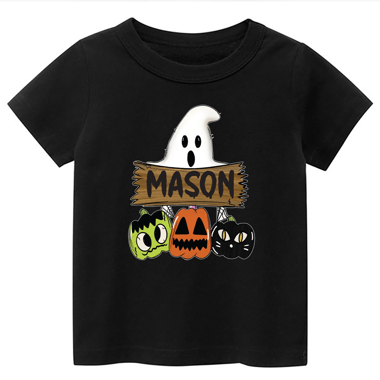 Custom Fall Halloween Pumpkin Cat Kids Shirt 