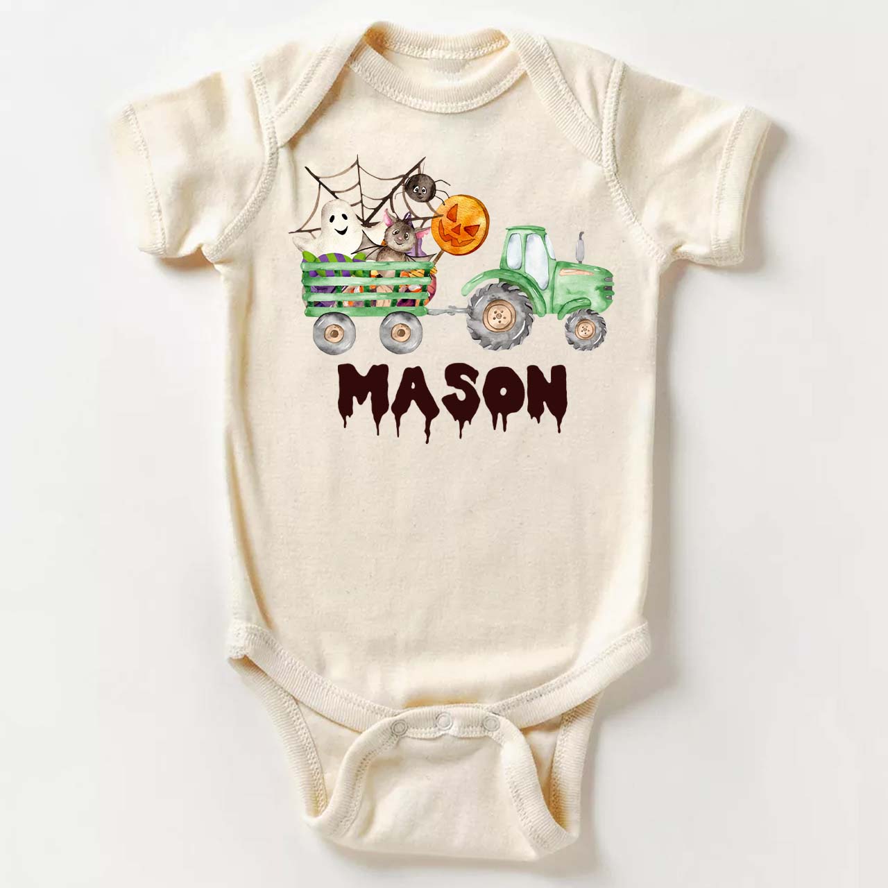 Custom Green Tractor Halloween Bodysuit For Baby