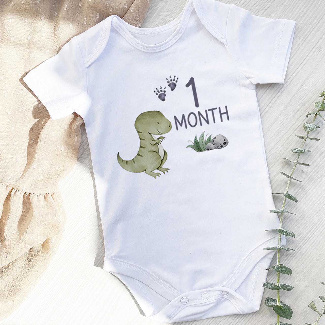 Milestone Dinosaur Design Bodysuit For Baby