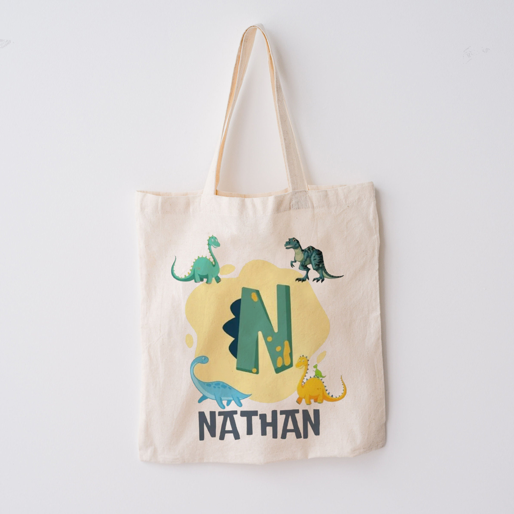 Personalized Dinosaur Kids Name School Tote Bag