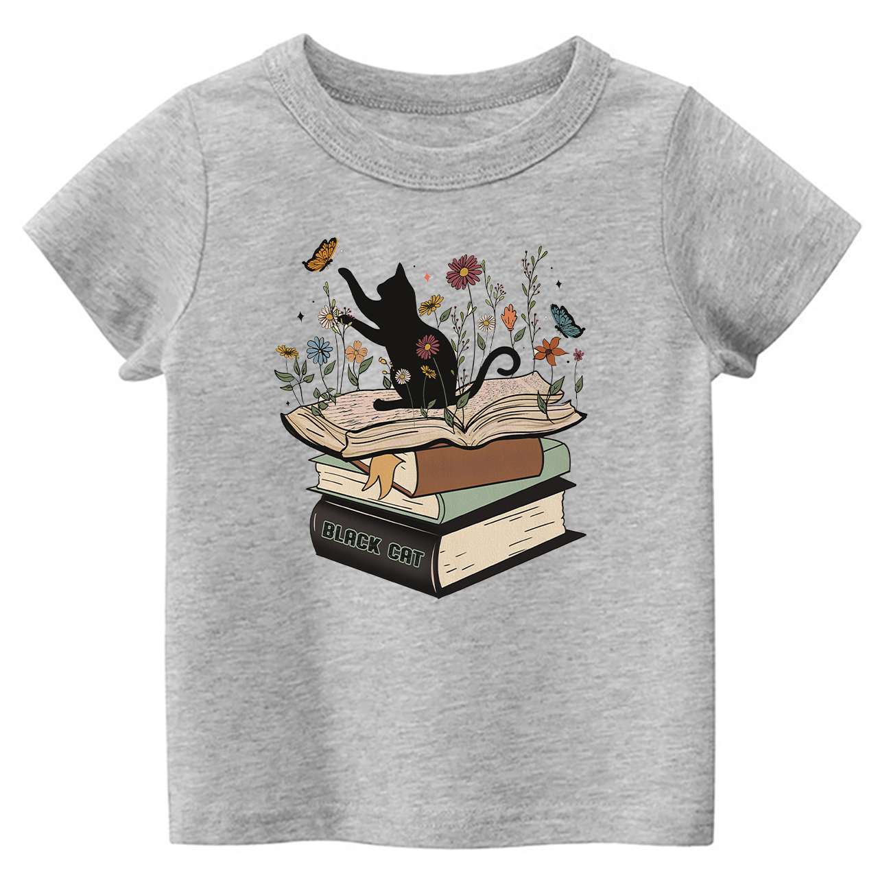 Halloween Playful Cat Flower Retro Kids Shirt 
