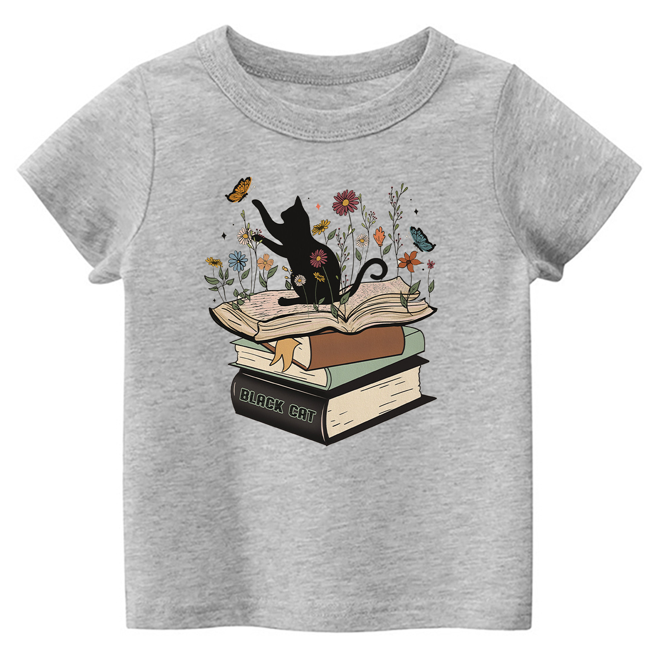 Halloween Playful Cat Flower Retro Kids Shirt 