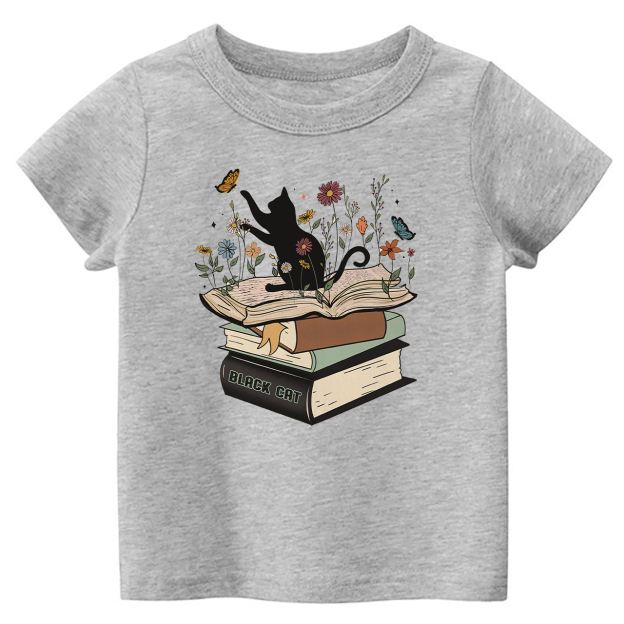 Halloween Playful Cat Flower Retro Kids Shirt 