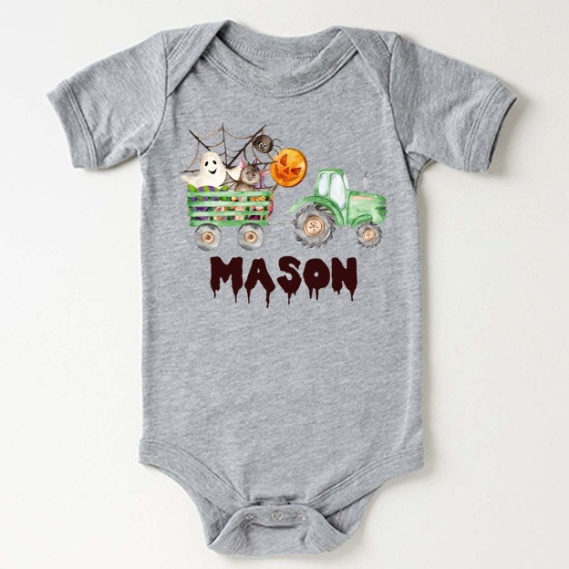 Custom Green Tractor Halloween Bodysuit For Baby