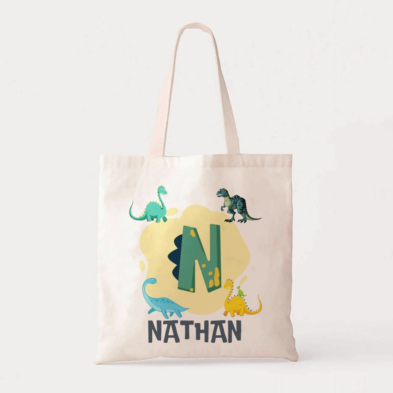 Personalized Dinosaur Kids Name School Tote Bag