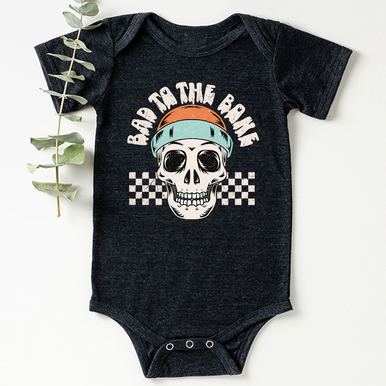 Bad To The Bone Skull Halloween Baby Bodysuit