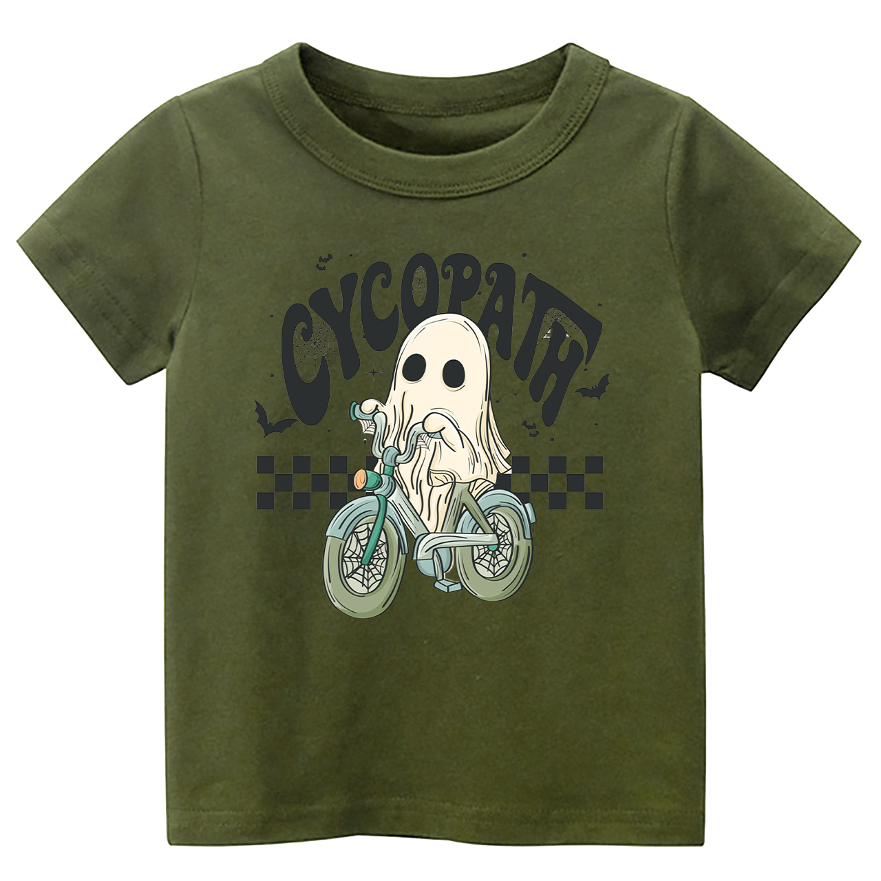 Funny Ghost On Bike Kids Halloween Tee
