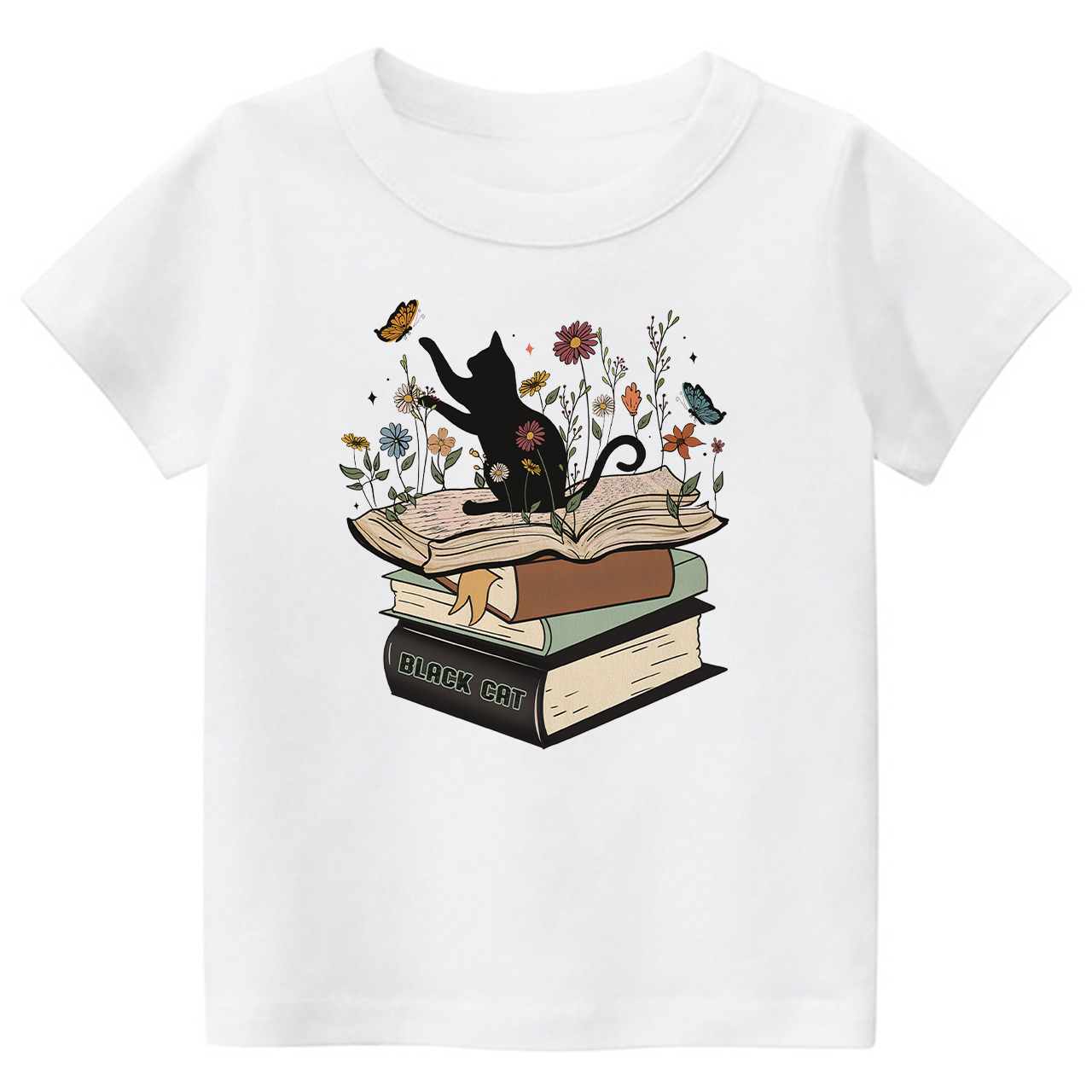 Halloween Playful Cat Flower Retro Kids Shirt 
