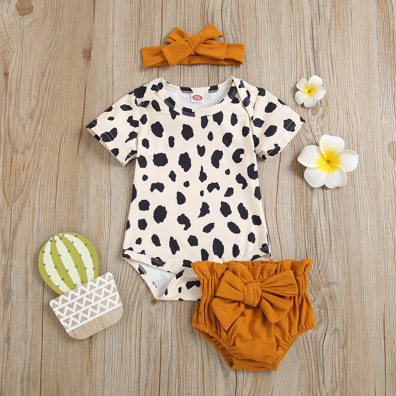 3pcs Baby girl Short-sleeve leopard print lovely Romper Set