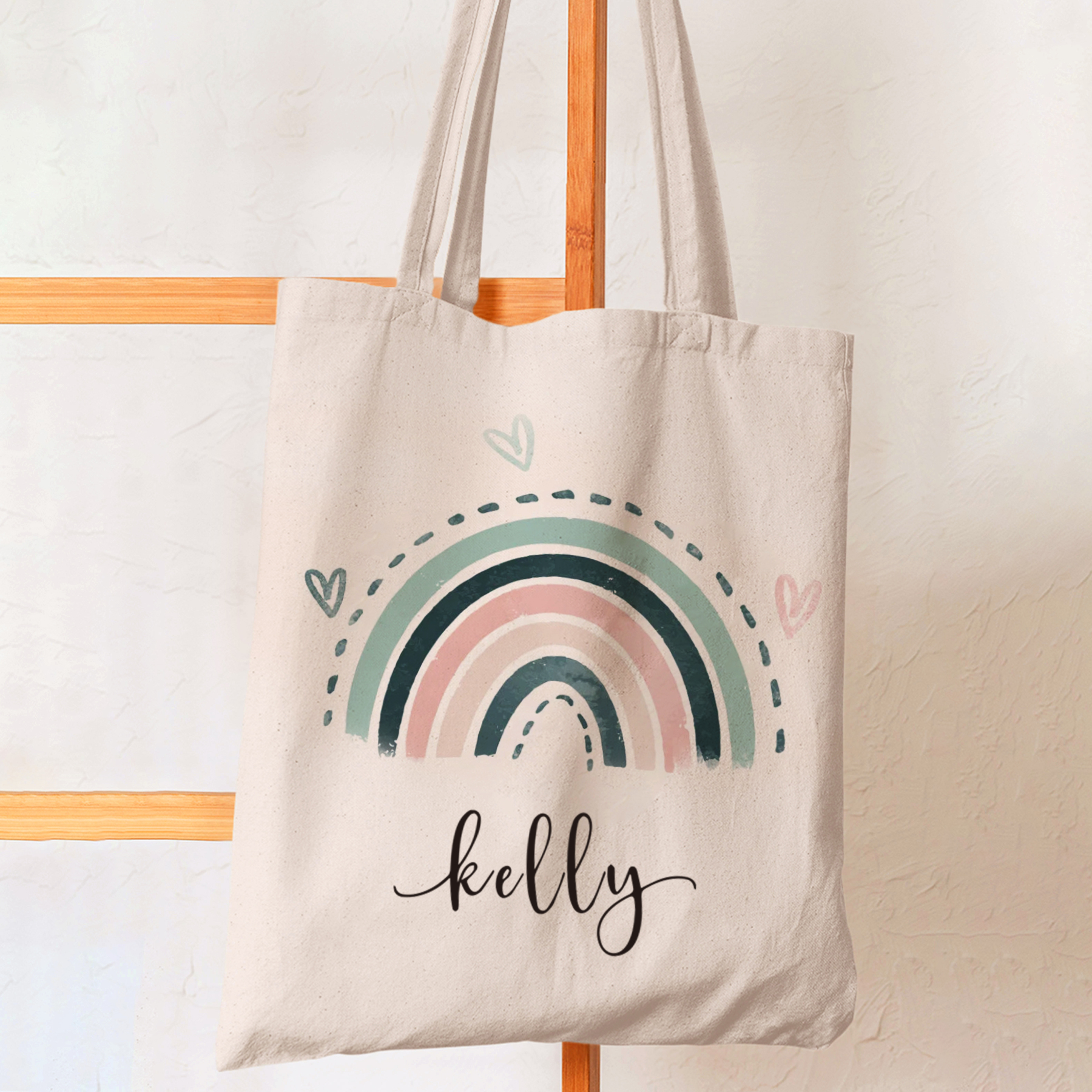 Personalized Pastel Kids Name School Tote Bag