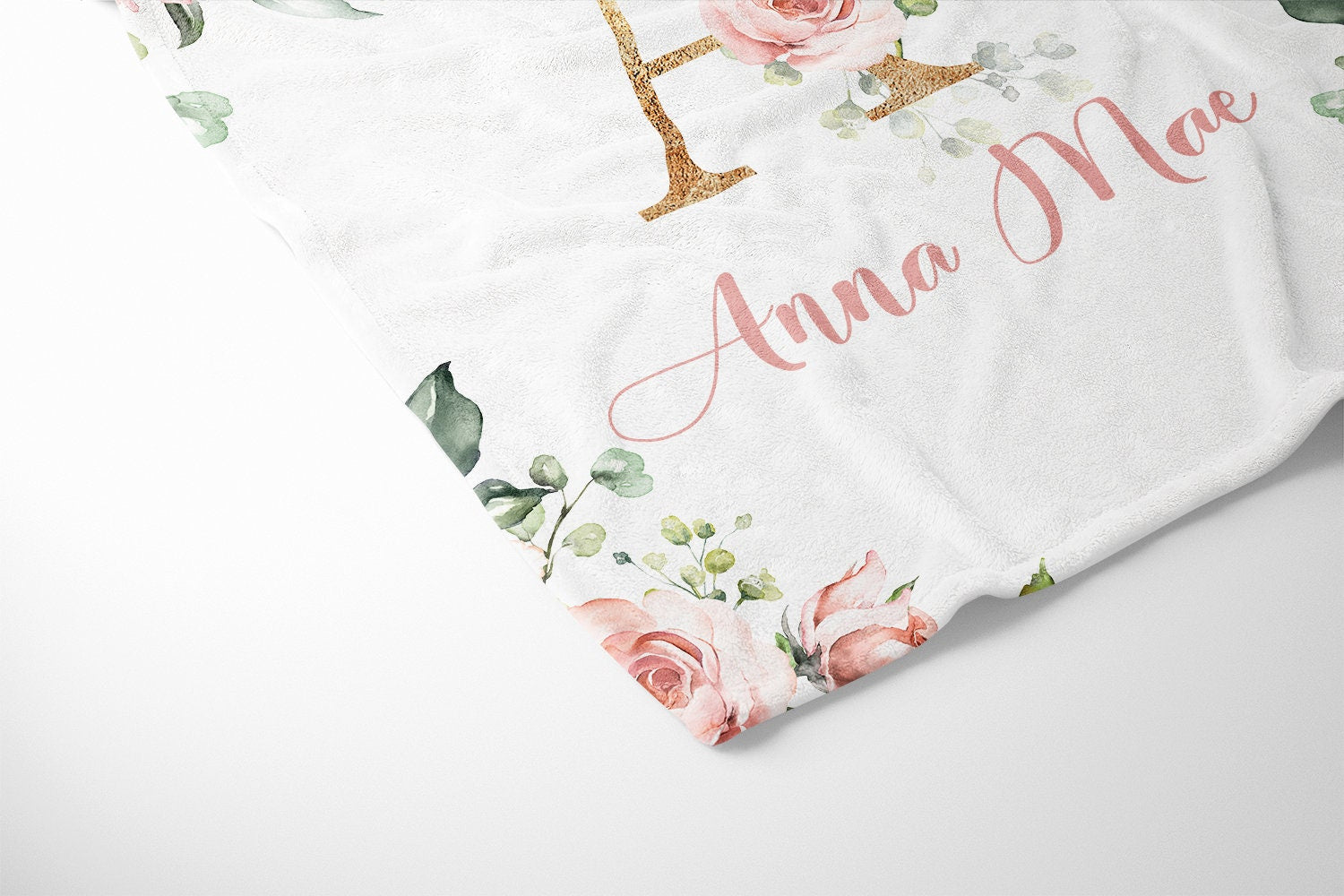Personalized Vintage Pink Floral Baby Flannel Blanket