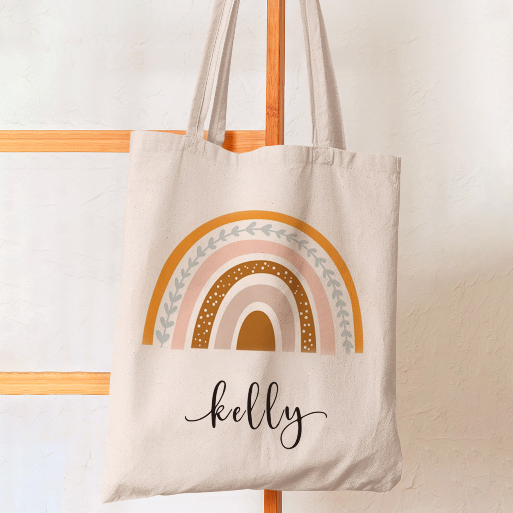 Personalized Earth Tone Kids Name School Tote Bag