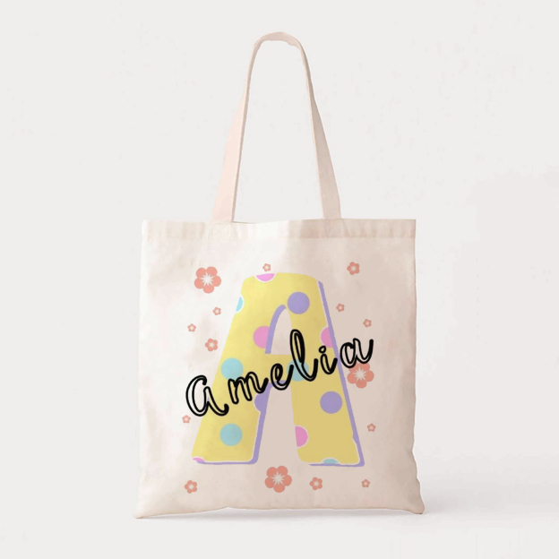 Personalized Flower Kids Name School Tote Bag