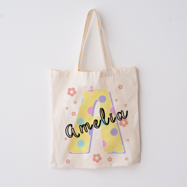 Personalized Flower Kids Name School Tote Bag