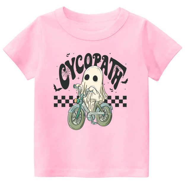 Funny Ghost On Bike Kids Halloween Tee