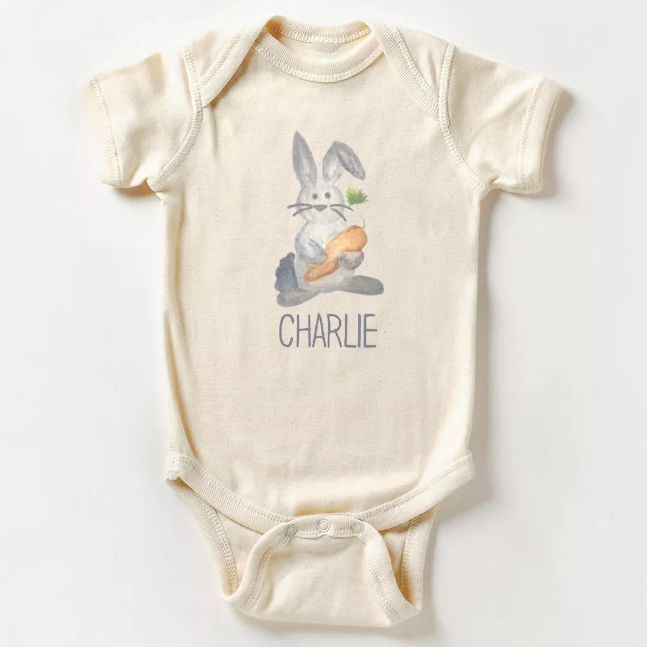 Personalized Watercolor Bunny Easter Baby Bodysuit