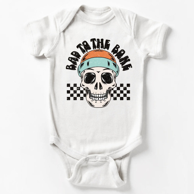Bad To The Bone Skull Halloween Baby Bodysuit