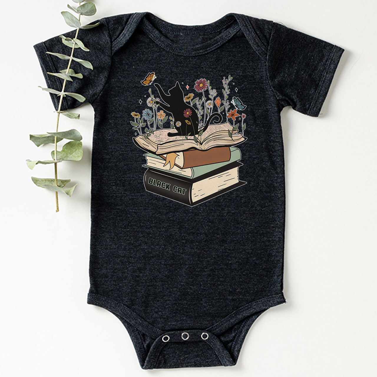 Halloween Playful Cat Flower Retro Bodysuit For Baby