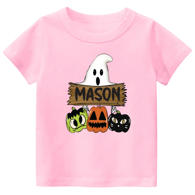 Custom Fall Halloween Pumpkin Cat Kids Shirt 