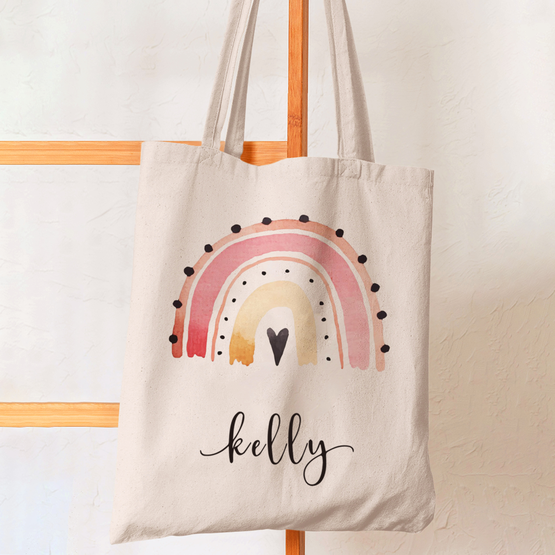 Personalized Lovely Pink Kids Name School Tote Bag