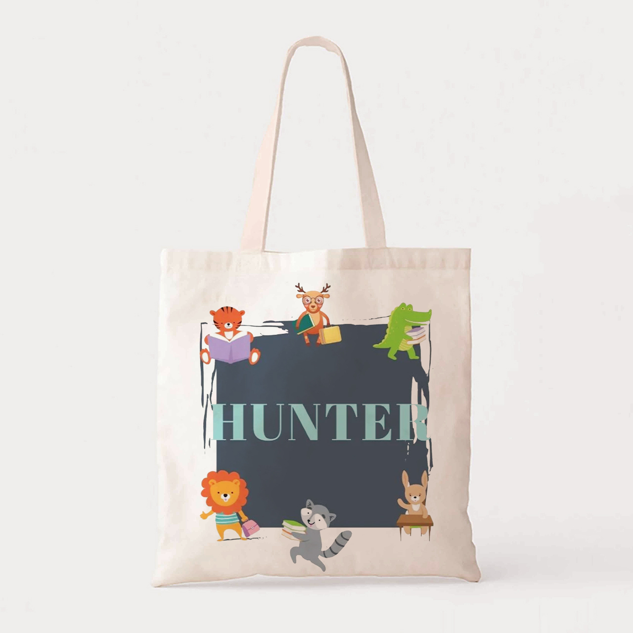 Personalized Animals Kids Name School Tote Bag