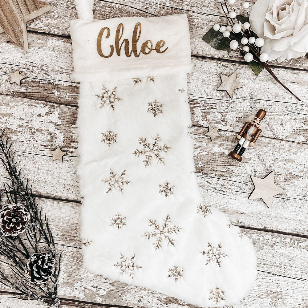 Personalised Fluffy Snowflake Christmas Family Stocking