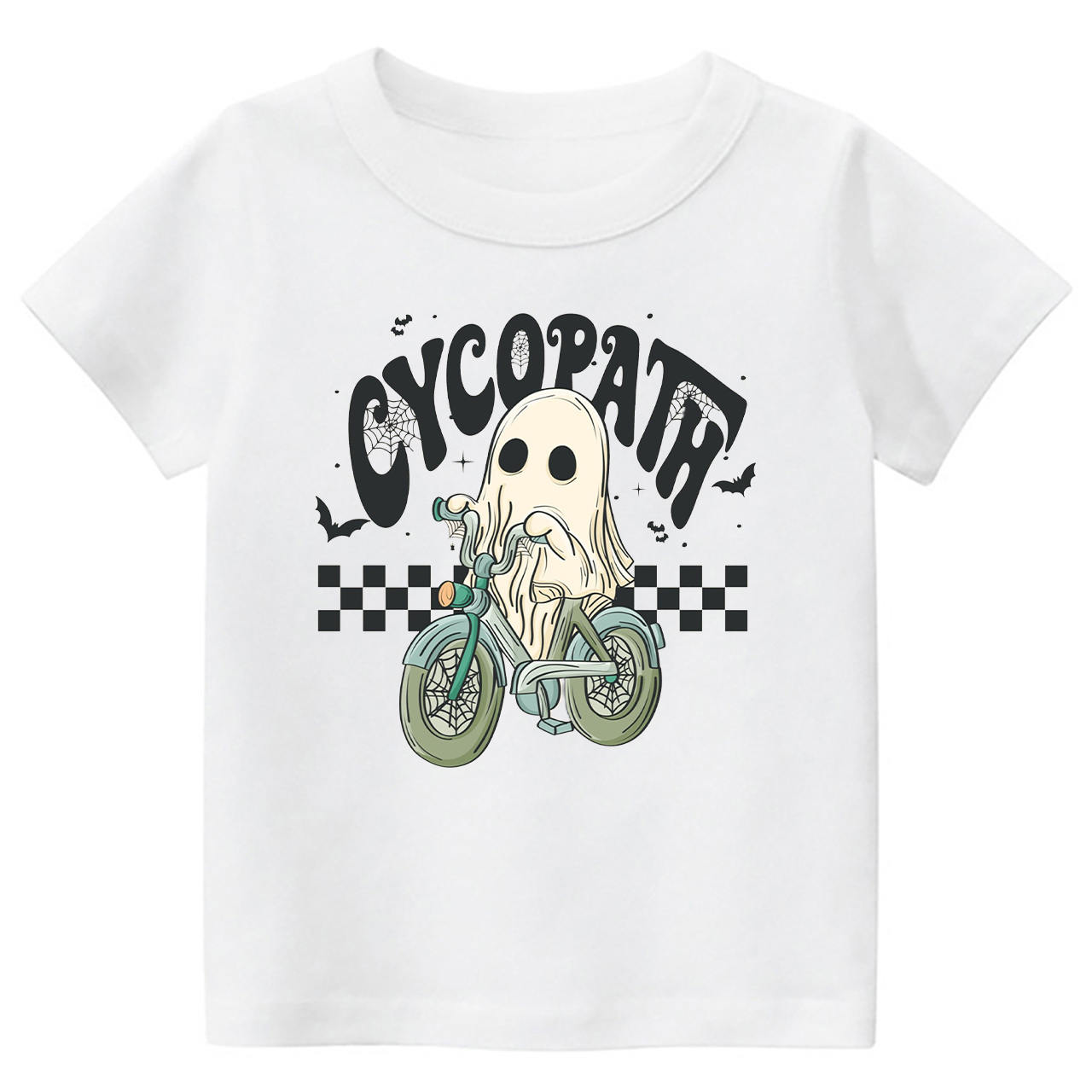 Funny Ghost On Bike Kids Halloween Tee
