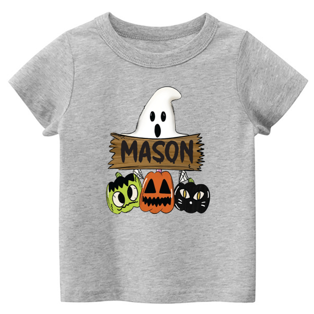 Custom Fall Halloween Pumpkin Cat Kids Shirt 