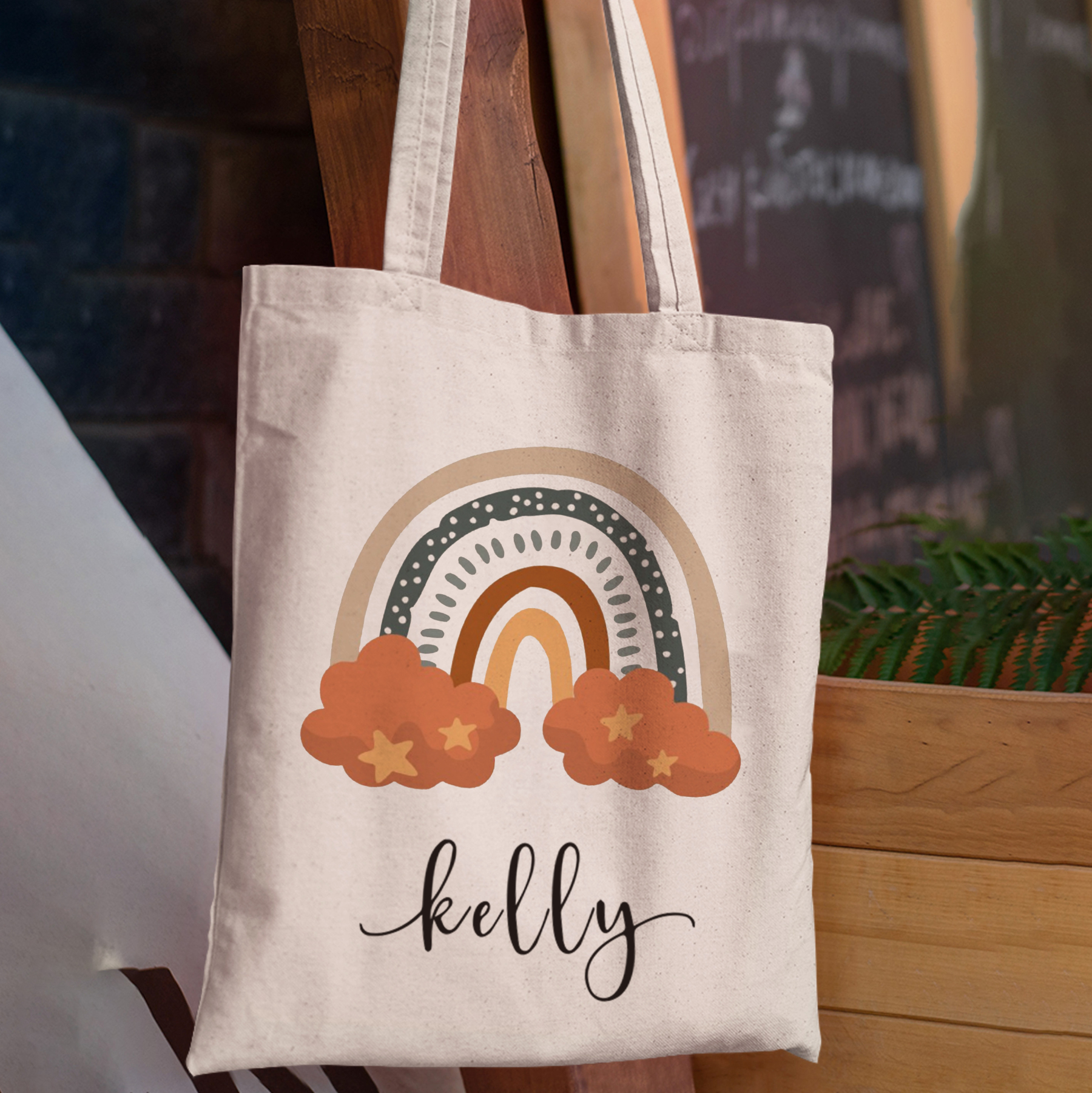 Personalized Terracotta Kids Name School Tote Bag