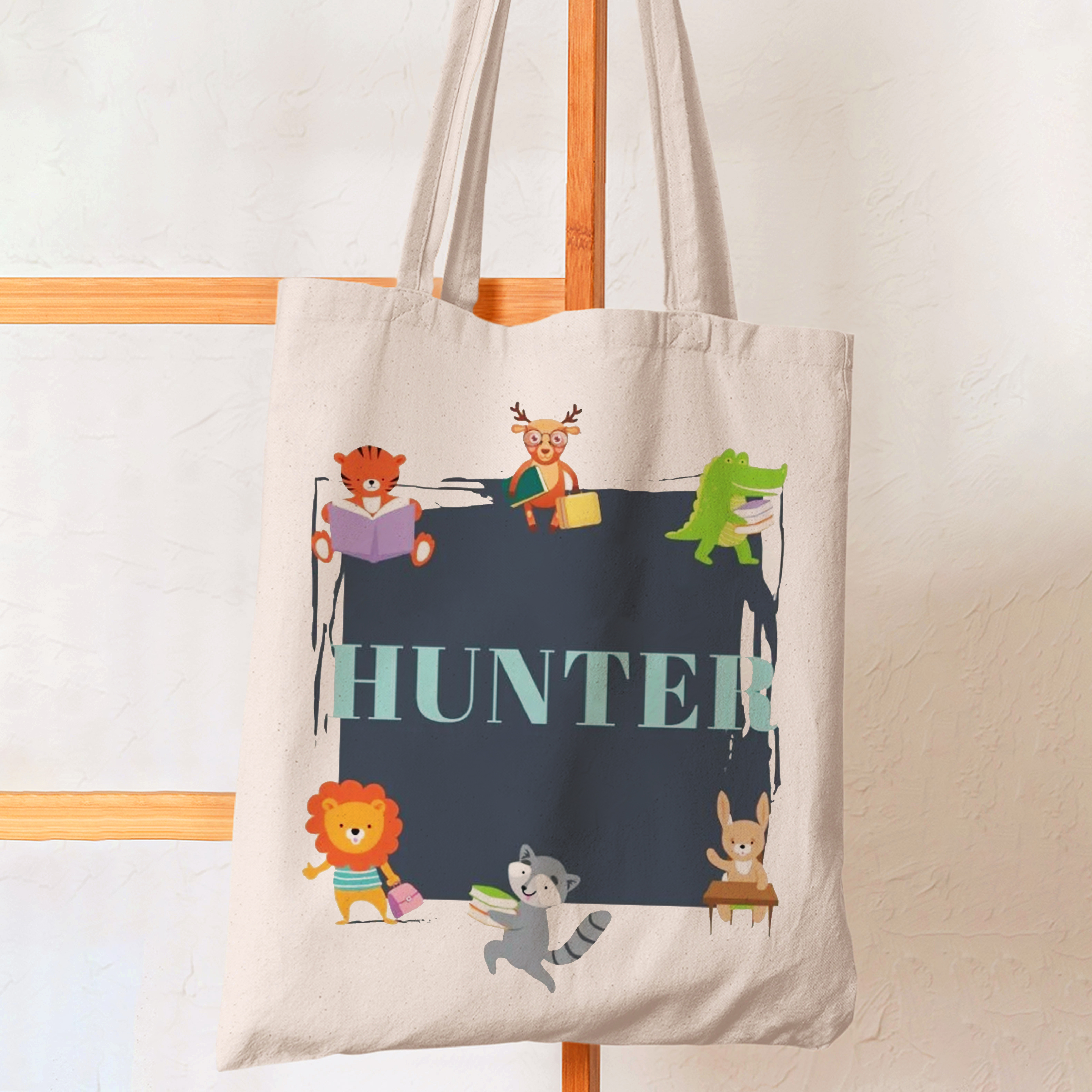 Personalized Animals Kids Name School Tote Bag