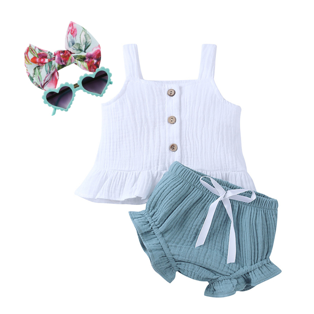 2 Colors Baby Girl Summer Outfit Set  3-24M