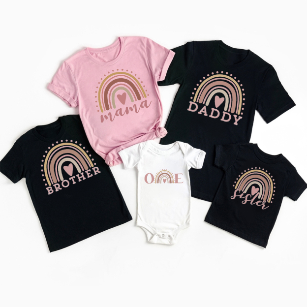 Onederful Modern Rainbow Family Matching Shirts
