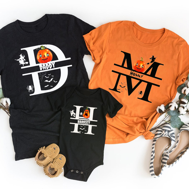 Personalized Witch Pumpkin Family Halloween Matching T-Shirt