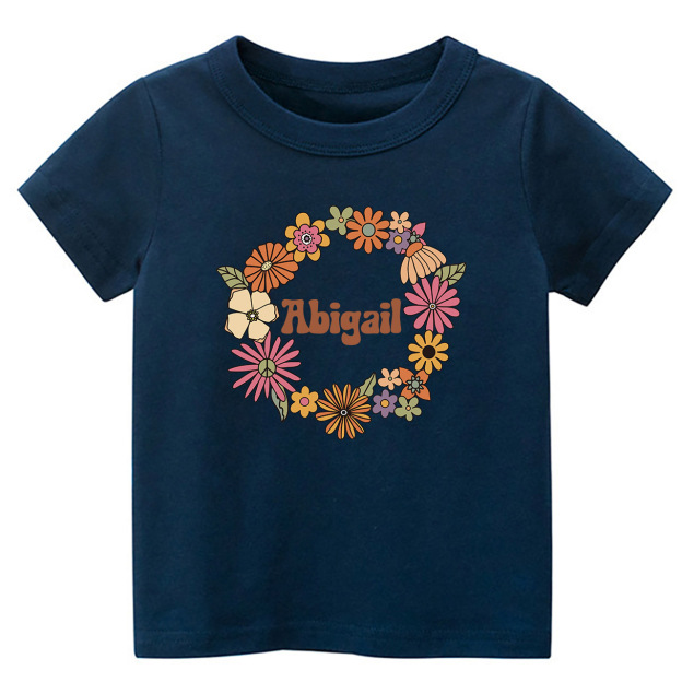 Girls Personalized Name In Floral Wreath Shirt