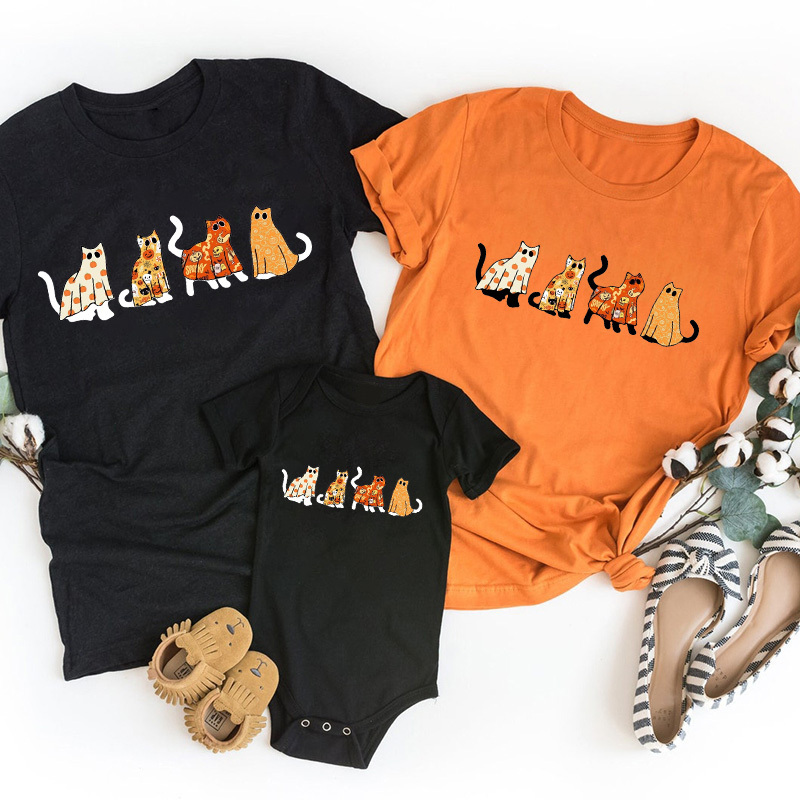 Spooky Season Cat Ghost Halloween Family Shirt